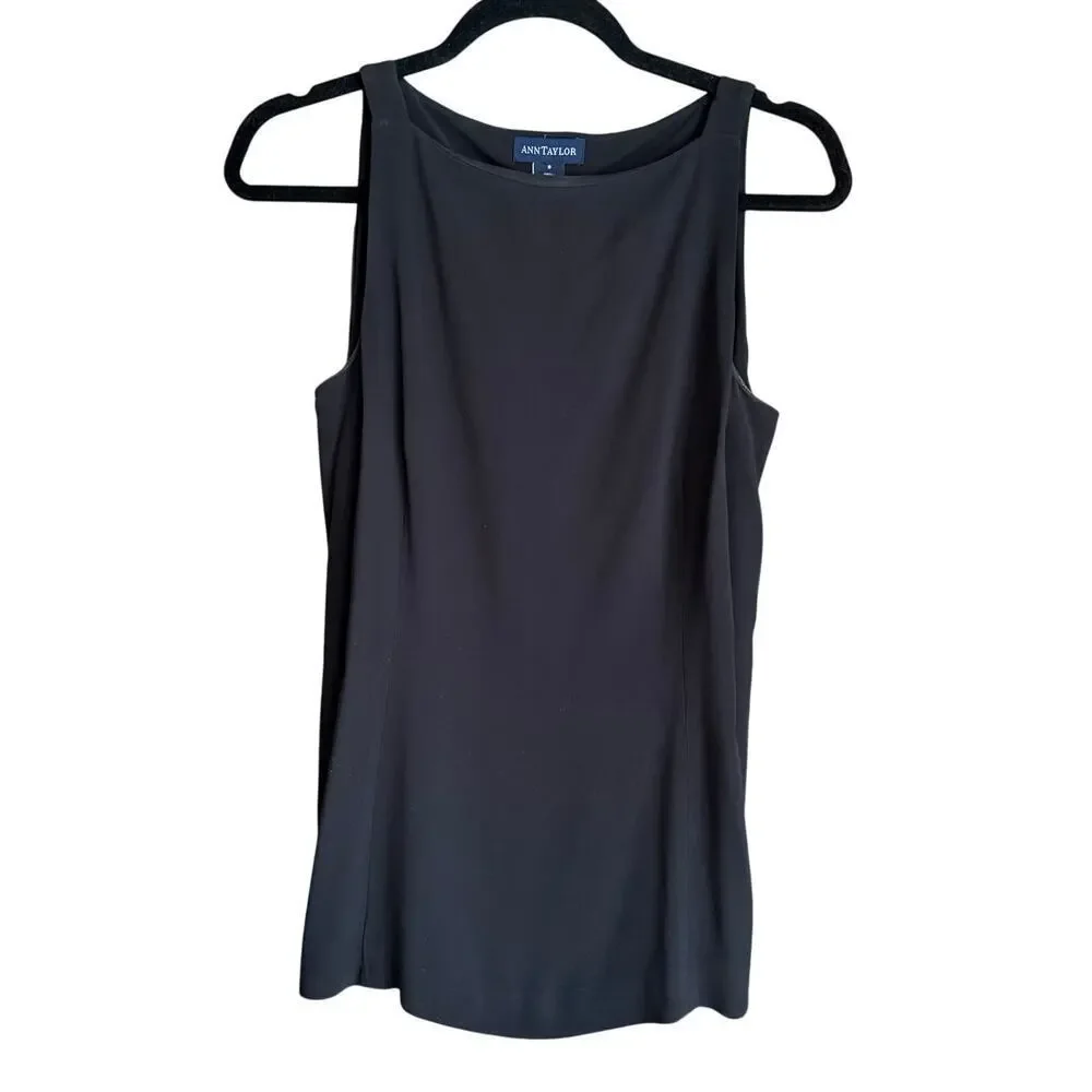 Ann Taylor Black Sleeveless Crepe Knit Tunic Shell Size 6 Classic Office Work